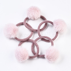 Nachahmung Wolle Mädchen Haarschmuck, Pferdeschwanzhalter, elastischen Haargummis, mit künstlichem Nerzfellknäuel, rosa, 45~48 mm