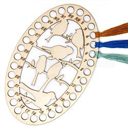 Ungefärbter Holzstick-Organizer, oval mit Vogelteil, für DIY-Kreuzstich-Fadenhalter-Kit, creme-weiß, 20.4x12.5x0.2 cm, Bohrung: 11 mm
