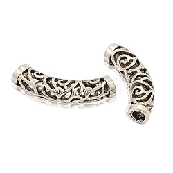 Tibetan Style Alloy Curved Tube Beads, Curved Tube Noodle Beads, Hollow, Antique Silver, 7x32mm, Hole: 4mm