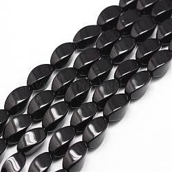 Natürliche schwarze Onyxperlenstränge, Klasse A, gefärbt und erhitzt, Twist Oval, 12x6 mm, Bohrung: 1.2 mm, ca. 33 Stk. / Strang, 15.16 Zoll ~ 15.35 Zoll