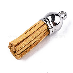 Faux Suede Tassel Pendant Decorations, with CCB Plastic Cord Ends, Platinum, Goldenrod, 35~37x10mm, Hole: 1.8mm