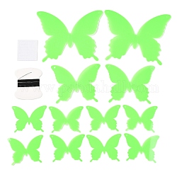 Adesivi da parete luminosi in plastica 3d, con nastro adesivo, per le decorazioni della parete della camera da letto del soggiorno di casa, farfalla, lime, 44~90x55~110x0.2mm, 12 pc / set