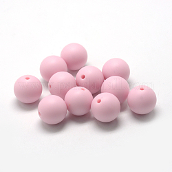 Perles de silicone écologiques de qualité alimentaire, ronde, rose, 14~15mm, Trou: 2mm