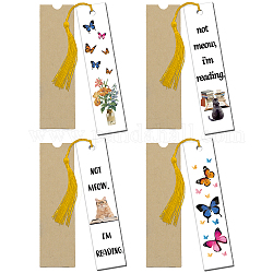 GLOBLELAND 4 Sets Acrylic Bookmark Pendants for Teachers' Day, Rectangle, with Paper Bags and Polyester Tassel Decorations, Mixed Color, Bookmark: 120x28mm, 4 styles, 1pc/style, 4pcs/set
