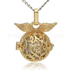 Golden Tone Brass Hollow Round Cage Pendants, with No Hole Spray Painted Brass Ball Beads, Silver, 26x26x19mm, Hole: 3x8mm