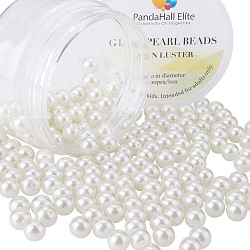 Pandahall 200pcs 8mm pequeño satén lustre ronda de perlas de vidrio surtido lote para hacer joyas kit de caja redonda, blanco anti-flash
