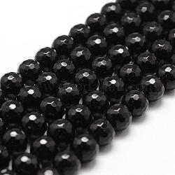 Hebras de cuentas de ónix negro natural, Grado A, facetados, redondo, 8mm, agujero: 1 mm, aproximamente 44 pcs / cadena, 14.9 pulgada ~ 15.1 pulgadas