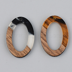 Pendentifs en bois de résine et de noyer, ovale, noir, 29x19.5x3mm, Trou: 1.8mm