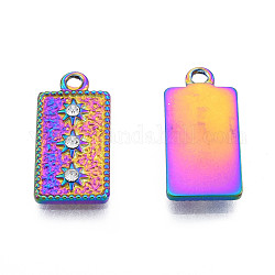 304 Stainless Steel Pendants, with Crystal Rhinestone, Rectangle with Star, Rainbow Color, 20.5x10x2.5mm, Hole: 1.6mm