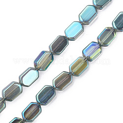 FilI di perline in vetro placcato, mezzo placcato, ovale, medio turchese, 9.5x6.5x3.5mm, Foro: 0.9 mm, circa 78pcs/filo, 25.59 pollice (65 cm)