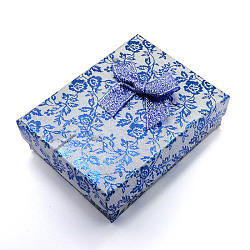 Прямоугольник картона комплект ювелирных изделий коробки, с внешними бантом и губкой внутри, для ожерелья и подвески, Небесно-голубой, 93x72x29 мм