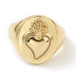 Латунь манжеты кольца, открытые кольца, овал со священным сердцем, золотые, размер США 6 (16.5 мм)