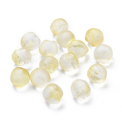 Perles en verre transparentes, mat, avec de la poudre de paillettes, la moitié foré, pêche, champagne jaune, 11.5x11.5x11mm, Trou: 1mm