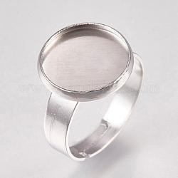 304 impostazioni dell'anello del rilievo in acciaio inox, regolabile, rotondo e piatto, colore acciaio inossidabile, vassoio: 12mm, dimensione 7 (17 mm)
