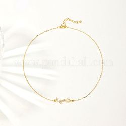 Halskette mit Wellenanhänger aus kubischem Zirkonia und goldenen Messingketten, Transparent, 17.72 Zoll (45 cm)