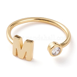Латунные кольца из манжеты с прозрачным цирконием, открытые кольца, долговечный, реальный 18k позолоченный, letter.m, размер США 6, внутренний диаметр: 17 мм