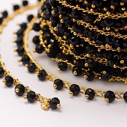 Chaînes de perles de verre faites à la main de 3.28 pied, soudé, avec les accessoires en laiton, noir, 7x4mm
