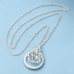 Alloy Flower & Glass Magnifying Pendant Necklace for Women, Silver, 18.50 inch(47cm)