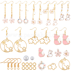 Fabrication de boucles d'oreilles Sunnyclue DIY, avec des pendentifs en alliage, Perles en verre nacré, Crochets d'oreille en laiton, chaînes de câble ovales plates en laiton et anneaux de saut en fer, couleur mixte