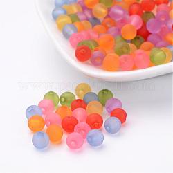 Abalorios de acrílico esmerilado transparentes, redondo, color mezclado, 6mm, agujero: 1.8 mm
