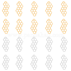 DICOSMETIC 20Pcs 2 Colors 201 Stainless Steel Filigree Joiners, Laser Cut Links, Geometric Honeycomb Shape, Golden & Stainless Steel Color, 26x12x1mm, 10pcs/color