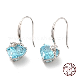 Orecchini pendenti con cuore in zirconi, orecchini da donna in vero argento sterling placcato platino rodiato 925, dodger blu, 26mm