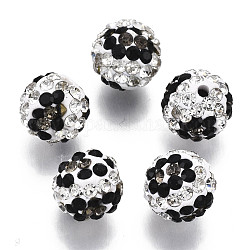 Perline strass polimero argilla, perline palla di disco, tondo, diamante nero, PP13 (1.9~2mm), 6 file di strass, 10mm, Foro: 1.5 mm