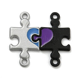 Paar-Puzzle-Verbindungsanhänger aus sprühlackierter Legierung, Puzzle-Verbinder, Farbig, 22x24x1.3 mm, Bohrung: 1.6 mm
