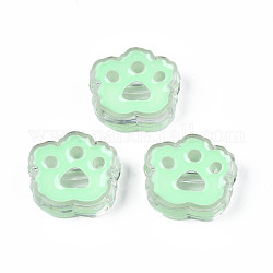 Perles en acrylique transparente, avec l'émail, impression de patte de chat, vert pale, 22x25x8.5mm, Trou: 3mm