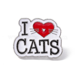 Эмалированная булавка на тему Дня Святого Валентина, Брошь из сплава Word I Love Cats для рюкзака, одежды, платина, рисунок кошки, 21x26x2 мм
