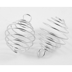 Iron Bead Cages, Cadmium Free & Nickel Free & Lead Free, Oval, Silver Color Plated, Size: about 19mm wide, 28mm long, Hole:4mm