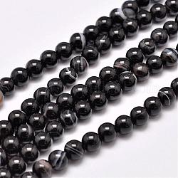 Chapelets de perles en agate rayée naturelle/agate à bandes, teints et chauffée, ronde, Grade a, noir, 4mm, Trou: 0.5mm, Environ 93 pcs/chapelet, 14.7 pouce (375 mm)