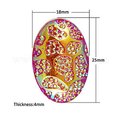 Resin Cabochons, AB Color Plated, Oval, Gold, 25x18x4mm