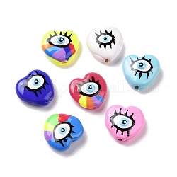 Enamel Beads, with ABS Plastic Imitation Pearl Inside, Heart with Evil Eye, Mixed Color, 14x15x6.5mm, Hole: 1mm