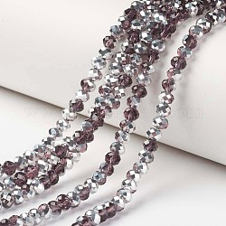 Placcare trasparente perle di vetro fili, mezzo argento placcato, sfaccettato, rondelle, marrone noce di cocco, 4x3mm, Foro: 0.4 mm, circa 130pcs/filo, 16.54 pollice (42 cm)