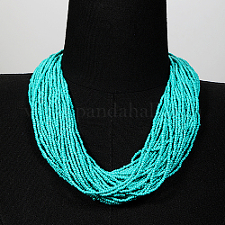Colliers multi-rangs de perles en plastique, collier de style bohème, turquoise moyen, 20.87 pouce (53 cm)