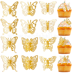 Creatcabin 12 Stück 6 Stile Acryl Spiegel Schmetterling Cupcake Topper, für Kuchendekorationen, golden, 43~50x69~74x1 mm, 2pcs / style