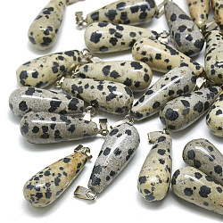 Dalmatiner Jaspis Anhänger Natur, mit Schnappverschlüssen aus Edelstahl, Träne, 28~30x10~12 mm, Bohrung: 6x4 mm