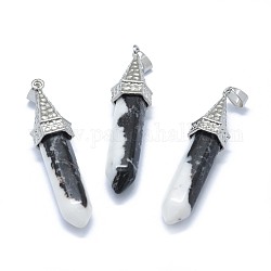 Natural Zebra Jasper Pointed Pendants, with Alloy Findings, Bullet, Platinum, 61x14.5x12.5mm, Hole: 3.5x
7.5mm