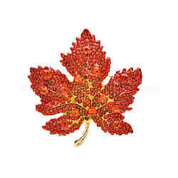 Herbst-Ahornblatt-Brosche mit Strassen aus hellgoldener Legierung, für Pullover, Mäntel, Hyazinthe, 50x47 mm