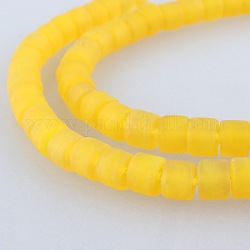 Frosted Lampwork Column Beads Strands, Yellow, 6x8mm, Hole: 2mm, about 40pcs/strand, 9.7inch