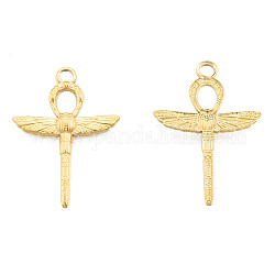 Ion Plating(IP) 201 Stainless Steel Pendants, Ankh Cross with Wing, Real 18K Gold Plated, 30.5x21.5x2.5mm, Hole: 2.5mm