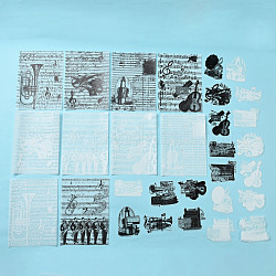 30 stücke 15 stile musikinstrument thema sammelalbum papier kits, einschließlich Scrapbook-Papier und selbstklebende Aufkleber, für DIY Album Sammelalbum, Grußkarte, Mischfarbe, 4~14x4.7~10x0.01 cm, 1 Stück / Farbe, 2 Farben / Stil