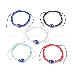Mano di hamsa di vetro con braccialetto di perline intrecciate malocchio per le donne, colore misto, diametro interno: 1-3/4~3-3/8 pollice (4.6~8.5 cm)