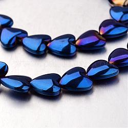 Electroplate Non-magnetic Synthetic Hematite Bead Strands, Heart, Blue Plated, 12x12x4mm, Hole: 1mm, about 38pcs/strand, 15.7 inch