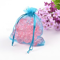 12x10cm Sky Blue Christmas /Wedding Drawable Organza Gift Packaging Bags