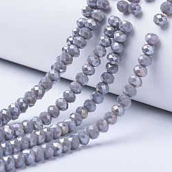 Chapelets de perles en verre électroplaqué, couleur unie opaque, de couleur plaquée ab , facette, rondelle, gris foncé, 8x6mm, Trou: 1mm, Environ 68 pcs/chapelet, 15.5 pouce (38.75 cm)
