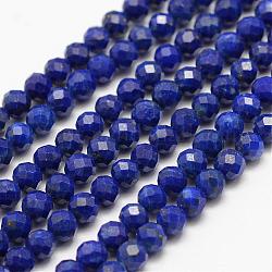 Abalorios de lapislázuli naturales hebras, Grado A, facetados, redondo, 5mm, agujero: 1 mm, aproximamente 72 pcs / cadena, 14.5 pulgada (37 cm)