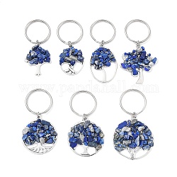 Porte-clés pendentif arbre de vie en lapis-lazuli naturel et alliage, avec porte-clés fendus, 5.9~6.8 cm