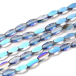Прозрачные стеклянные бусины гальваническим пряди, граненые, овальные, с половиным покрытием цвета радуги, голубой, 10.5x6x3 мм, отверстие : 1.2 мм, около 50 шт / нитка, 21.26'' (54 см)